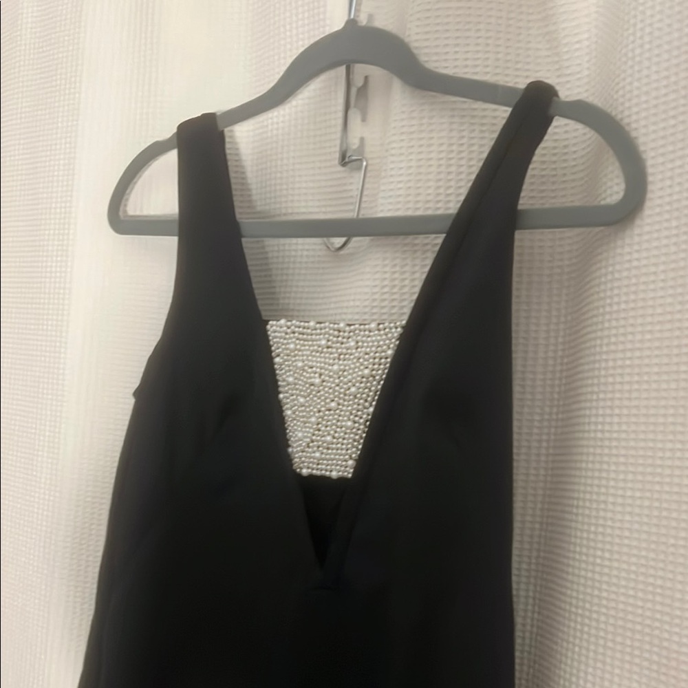 Elegant Black Dress with Pearl Detail